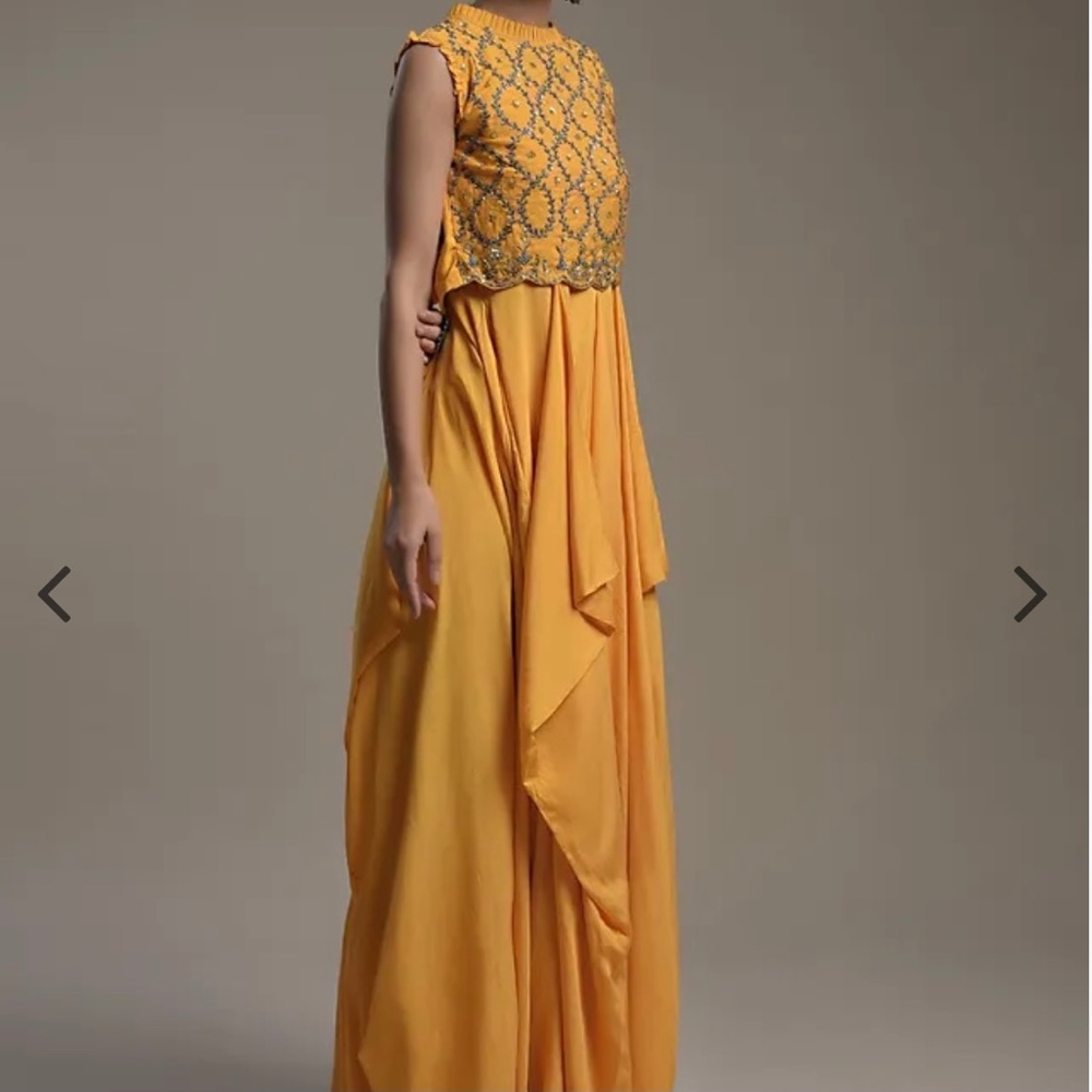 Yellow indowestern 2pc dress by Kalki Fashion